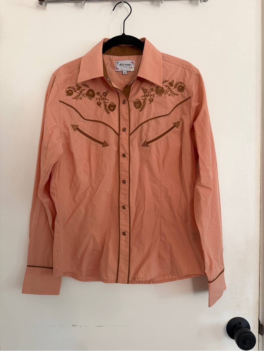 Western Embroidered Button-Up Shirt - Peach *Damage*